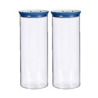 2x stuks kunststof voorraadpot/bewaarpot transparant met deksel L12 x B12 x H28 cm - 2200 ML