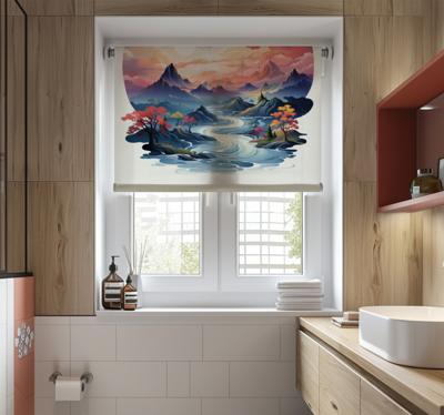 Kleurrijk zenpatroon raambekleding badkamer