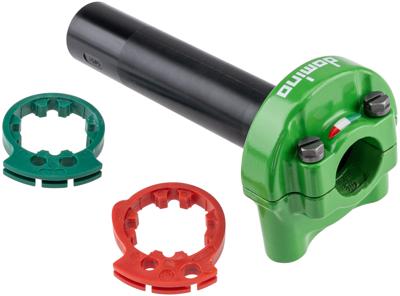 Domino gasdraaigreep armatuur "xm2". throttle grips alu green 2-train xm2