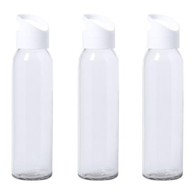 Glazen waterfles/drinkfles met schroefdop - 3x - transparant - 470 ml - Sportfles - Bidon