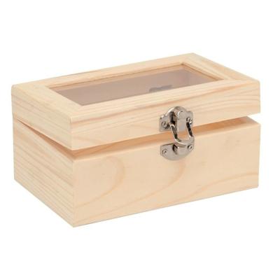 Houten kistje - onbedrukt - glazen deksel - 15 x 10 x 6 cm - Knutsel juwelenkistje
