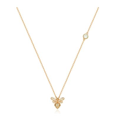 Goudkleurige Dames ketting met Bijen Hanger en Zirkonia