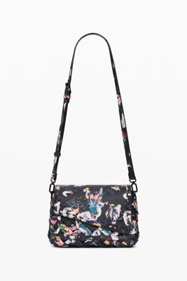 Kleine gevlochten bloemen tas - BLACK - U