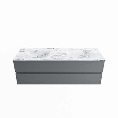 MONDIAZ VICA-DLUX 150cm badmeubel onderkast Plata 2 lades. Inbouw wastafel CLOUD dubbel zonder kraangat, kleur Glace.