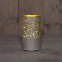 Cylinder glas met sterren 10led warm wit d9xh16 cm champagne - Annas collection