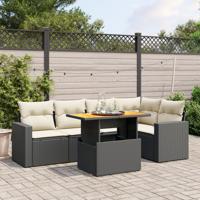 6-delige Loungeset met kussens poly rattan zwart