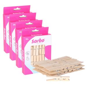 Sorbo wasknijpers hout - 144x stuks - knijpers / wasspelden - wasgoed ophangen