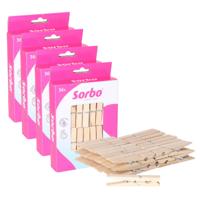 Sorbo wasknijpers hout - 144x stuks - knijpers / wasspelden - wasgoed ophangen