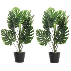 2x Groene Monstera/gatenplant kunstplant 70 cm in zwarte pot