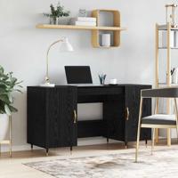 Bureau met plank Zwart eiken 140 x 50 x 75 cm Bewerkt hout