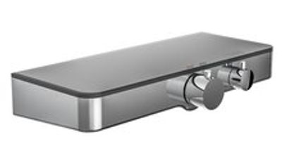 OCEAN thermostatische mengkraan douche met planchet, chroom-antraciet met hoogwaardige planchet van veiligheidsglas, ca. 35,0 x 14,0 cm extern lichaam gemaakt van ABS met een hoogwaardige merkca