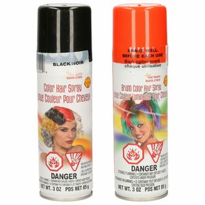 Haarverf/haarspray - 2x - oranje/zwart - spuitbus - 125 ml - Carnaval/Halloween