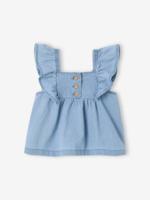 Blouse met korte, geruite mouwen voor baby's in licht denim gebleekt denim