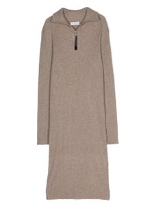 Brunello Cucinelli Kids robe en maille nervurée à manches longues - Marron