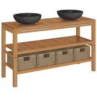 The Living Store Houten wastafelkast - 132 x 45 x 75 cm - 2 wastafels - 4 manden