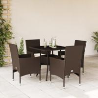 5-delige Tuinset met kussens poly rattan en glas bruin