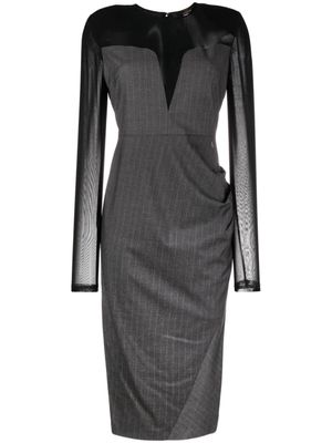 TWINSET robe mi-longue froncée à fines rayures - Gris