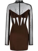 Mugler robe courte à empiècements transparents - Marron