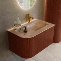 Badmeubel Mondiaz Kurve-Dlux | 75 cm | Meubelkleur Ruby | Wastafelkleur Saba | Solid surface | Wasbak rechter zijde spoelbak | 1 kraangat