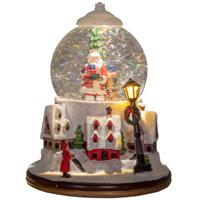 Anna's Collection Snowglobe landschap - wit - met kerstman - 21 cm - sneeuwbol?lantaarn
