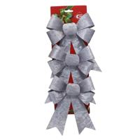 Kerst ornamenten strikken - 3x st - zilver - 15 x 24 cm - kerstboomstrikjes - thumbnail