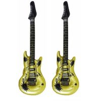 Set van 2x stuks opblaasbare speelgoed/feestartikel gitaar goud 106 cm - muziekinstrumenten