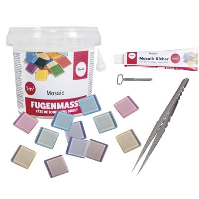 Emmer mozaiek steentjes 1 cm - vierkant - assorti kleuren mix - 1200x stuks - met lijm en voegmiddel