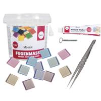 Emmer mozaiek steentjes 1 cm - vierkant - assorti kleuren mix - 1200x stuks - met lijm en voegmiddel Emmer mozaiek steentjes 1 cm - vierkant - assorti kleuren mix - 1200x stuks - met lijm en voegmiddel