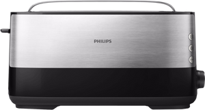Philips Viva Collection Zwarte metalen broodrooster met lange sleuf en broodjeswarmer