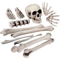 Zak met 12x decoratie horror kerkhof botten/beenderen   - - thumbnail