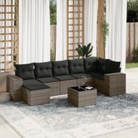 8-delige Loungeset met kussens poly rattan grijs