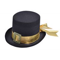 Verkleed hoge hoed met goud lint - thumbnail