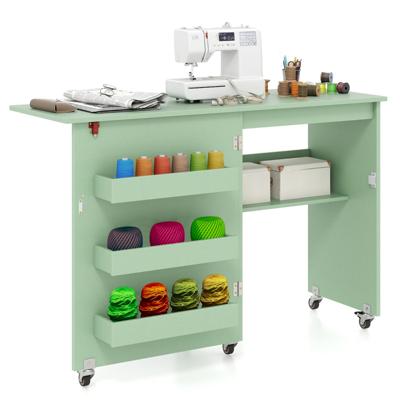 Opvouwbare Naaitafel Mobiel Knutselstation met Opbergrek Voorzien van Drie Verborgen Opbergboxen