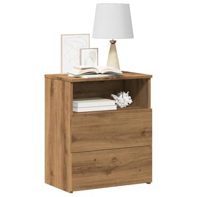 Nachtkastje 50x32x60 cm bewerkt hout artisanaal eikenkleurig