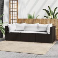 3-delige Loungeset met kussens poly rattan bruin - thumbnail