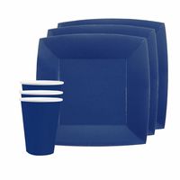 Feest/verjaardag servies set 20x gebaksbordjes en bekertjes - kobalt blauw - karton