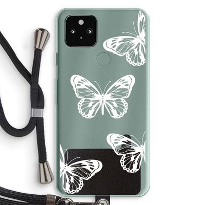 White butterfly: Pixel 5a 5G Transparant Hoesje met koord