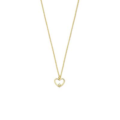 14k Geelgouden Collier met Hart en Diamant 0.02ct - 40+4 cm