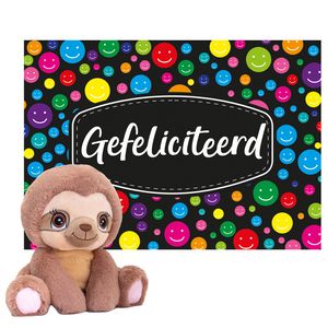 Keel toys - Cadeaukaart Gefeliciteerd met knuffeldier luiaard 16 cm