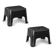 Plasticforte Keukenkrukje/opstapje - 2x stuks - 40 x 30 x 28 cm - zwart - Keuken/badkamer verhoger
