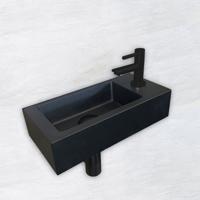 Wiesbaden Fonteinset Rhea S Mini met Fontein - Rechts - Kraan - Sifon - Afvoerplug - Mat Zwart