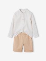 Net jongenshemd, Mao-kraag en korte broek beige