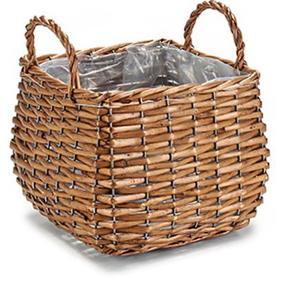 Plantenbak mand gevlochten riet met binnenmand 16,5 x 16,5 x 11,5 cm