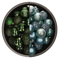 74x stuks kunststof kerstballen mix van ijsblauw en donkergroen 6 cm - thumbnail