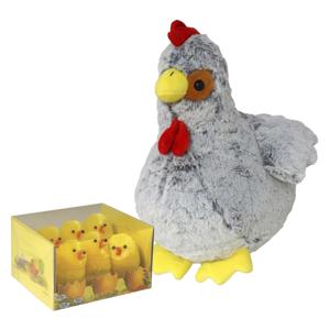 Pluche kip knuffel - 20 cm - multi kleuren - met 6x gele kuikens van 5 cm - kippen familie