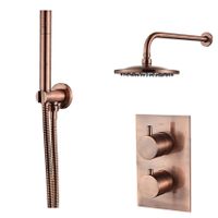 Regendouche set SaniClear Copper | Inbouw | Thermostaatkraan | 2-weg | Rond | Geborsteld koper