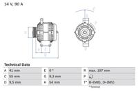 Dynamo / Alternator BOSCH, Spanning (Volt)14V, u.a. für Fiat, Opel, Peugeot, Lancia, Suzuki, Vauxhall, Alfa Romeo - thumbnail