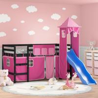 Kinderhoogslaper met toren 90x190 cm massief grenenhout roze
