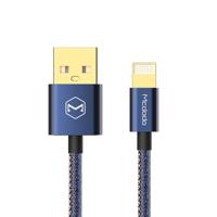 Mcdodo CA-1730 1 2 m 2.4A omkeerbare 8-pins naar USB-Denim dekken TPE jas Data Sync opladen kabel met Aero aluminium hoofd voor iPhone X / iPhone 8 &