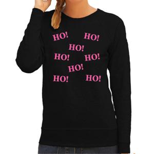 Foute kersttrui/sweater voor dames - Ho Ho Ho - zwart - glitter roze